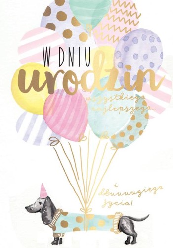 Karnet GS-002 Urodziny (jamnik, balony)