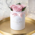 Różowe wieczne róże biały flowerbox CLASSIC S  / 3 róże
