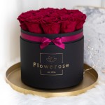 Burgundowe wieczne róże czarny flowerbox CLASSIC L   