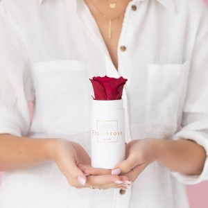Burgundowa wieczna róża biały flowerbox VELVET MINI    